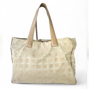 CHANEL Travel Ligne Tote Bag in Monogram Jacquard & Nylon in Beige Made 2005-06